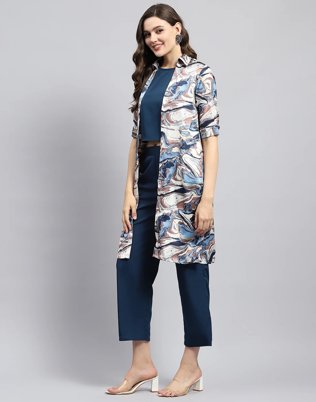 Women Blue Solid Round Neck Sleeveless Combo 3Pc Set - Image 4