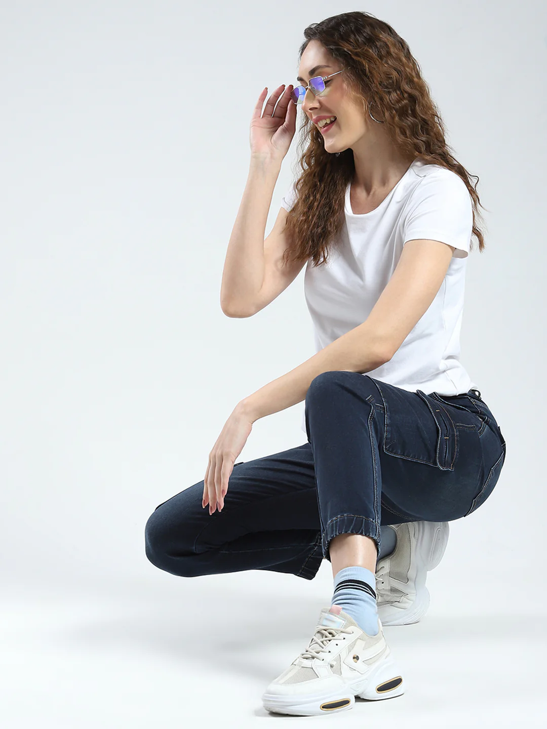 Women Blue Solid Slim Fit Cargo - Image 2