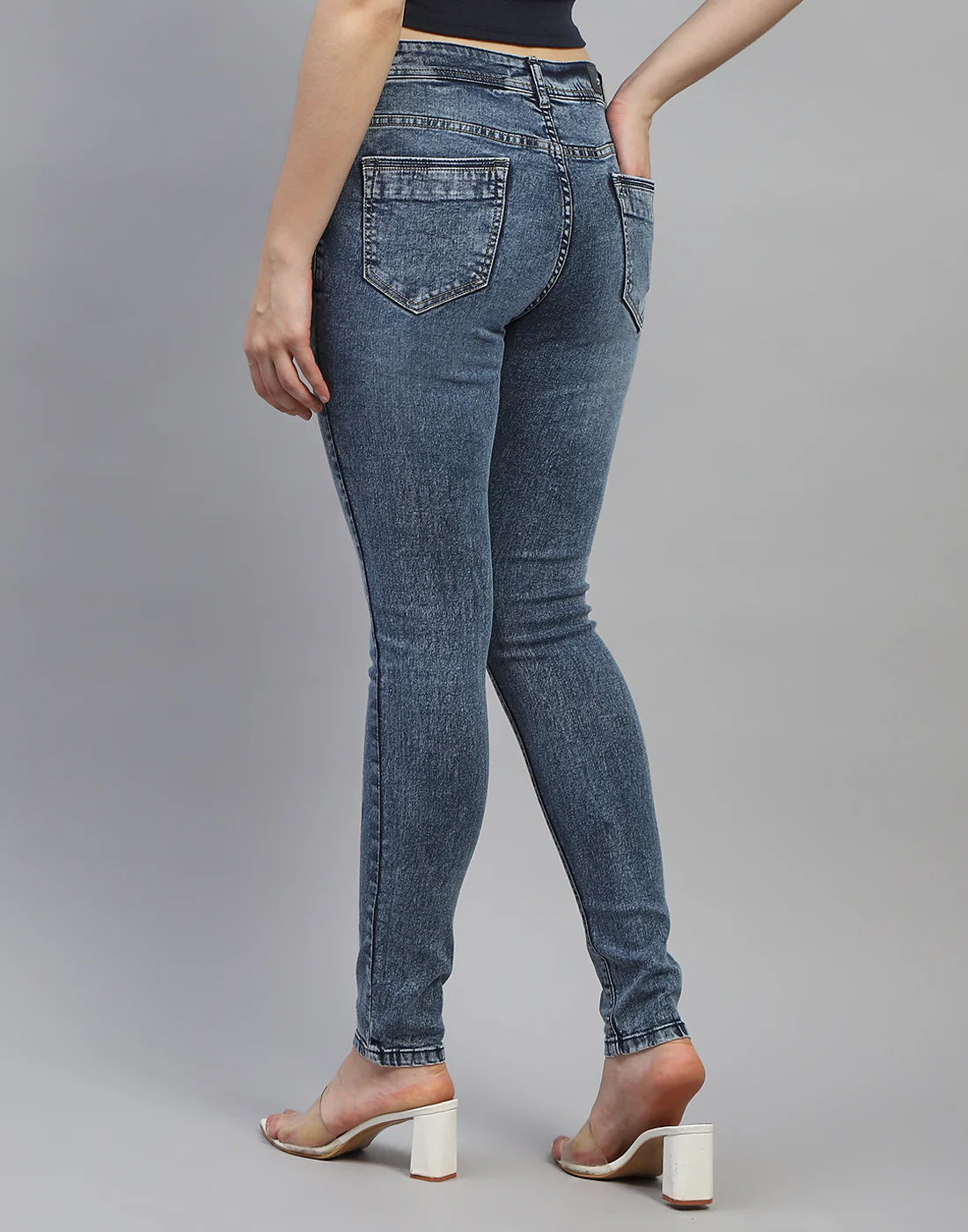 Women Blue Solid Slim Fit Denim - Image 5
