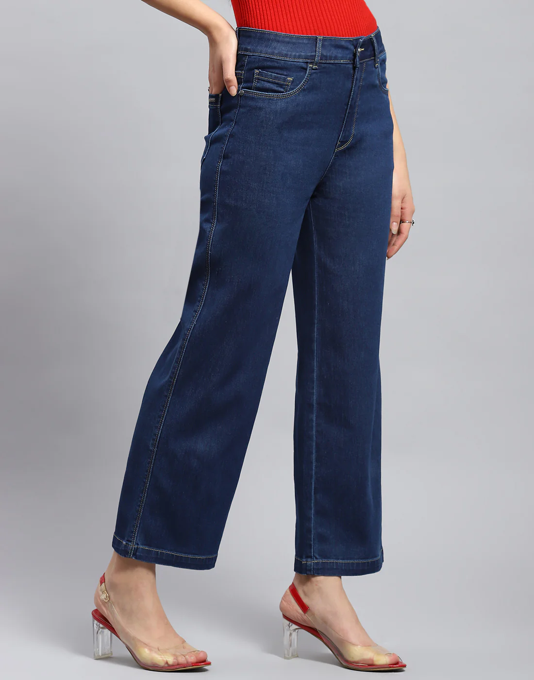 Women Blue Solid Slim Fit Denim - Image 3