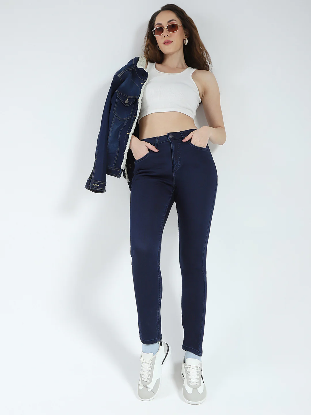 Women Blue Solid Slim Fit Denim - Image 2