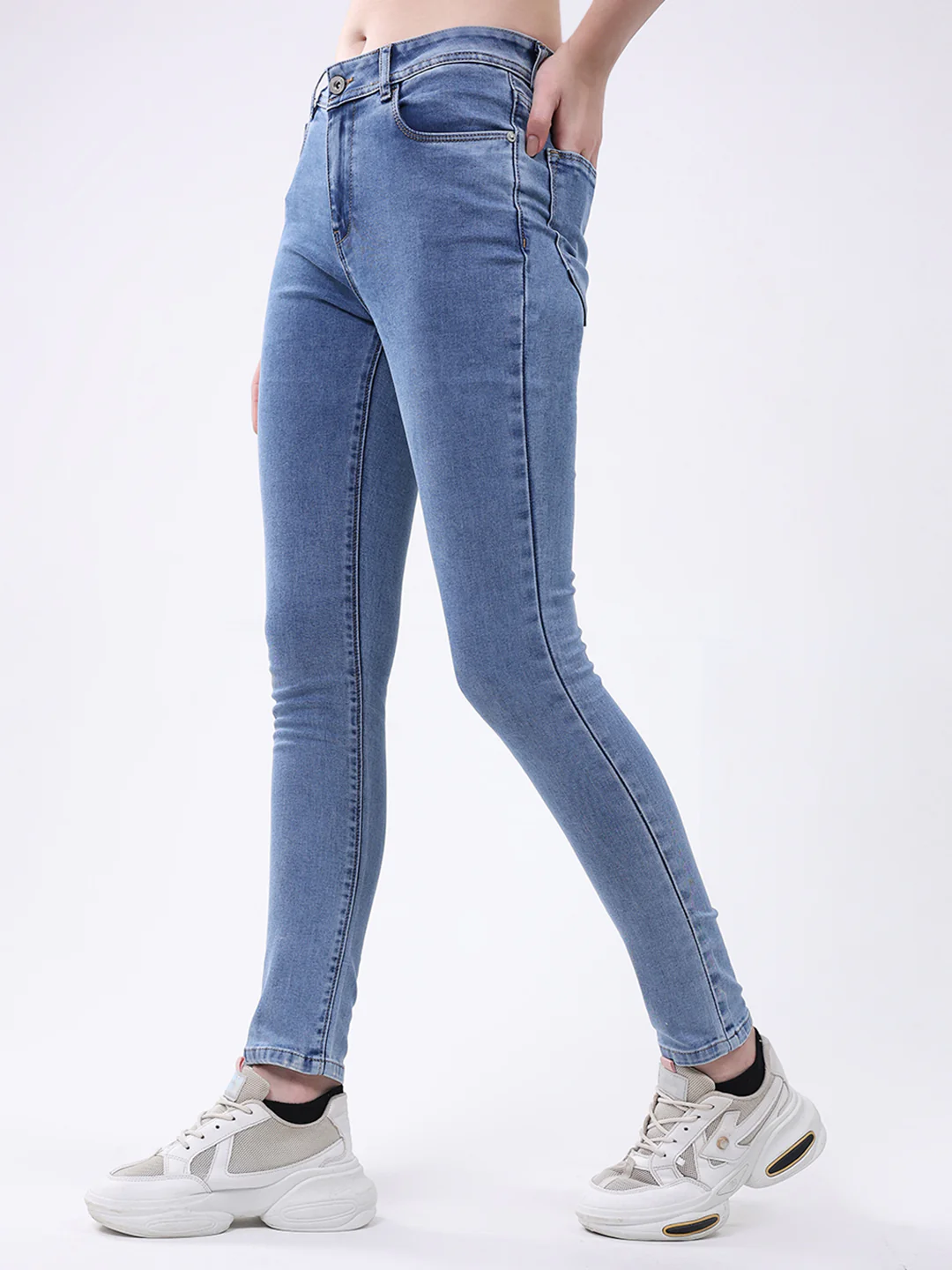 Women Blue Solid Slim Fit Denim - Image 3