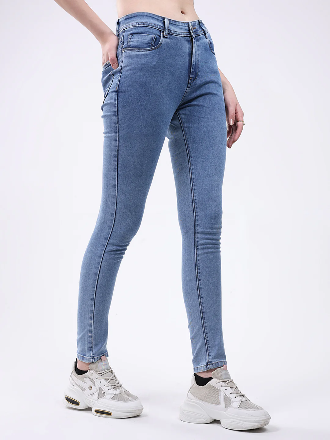 Women Blue Solid Slim Fit Denim - Image 4