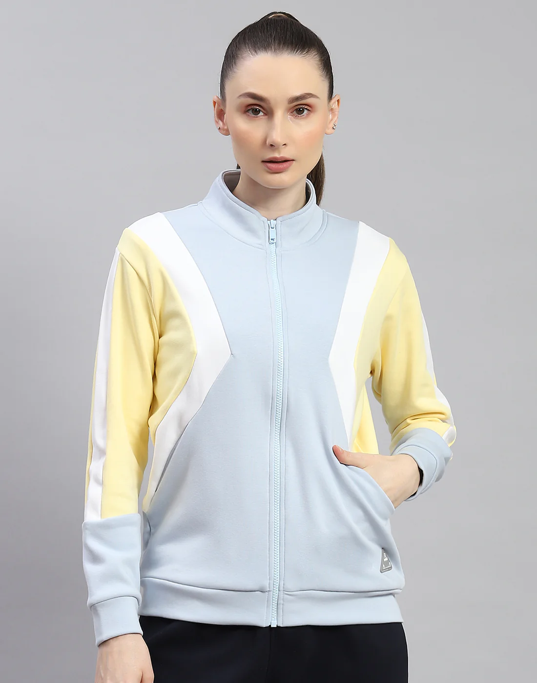 Rock.it Women Blue Solid Stand Collar Full Sleeve Sweatshirt - Image 2