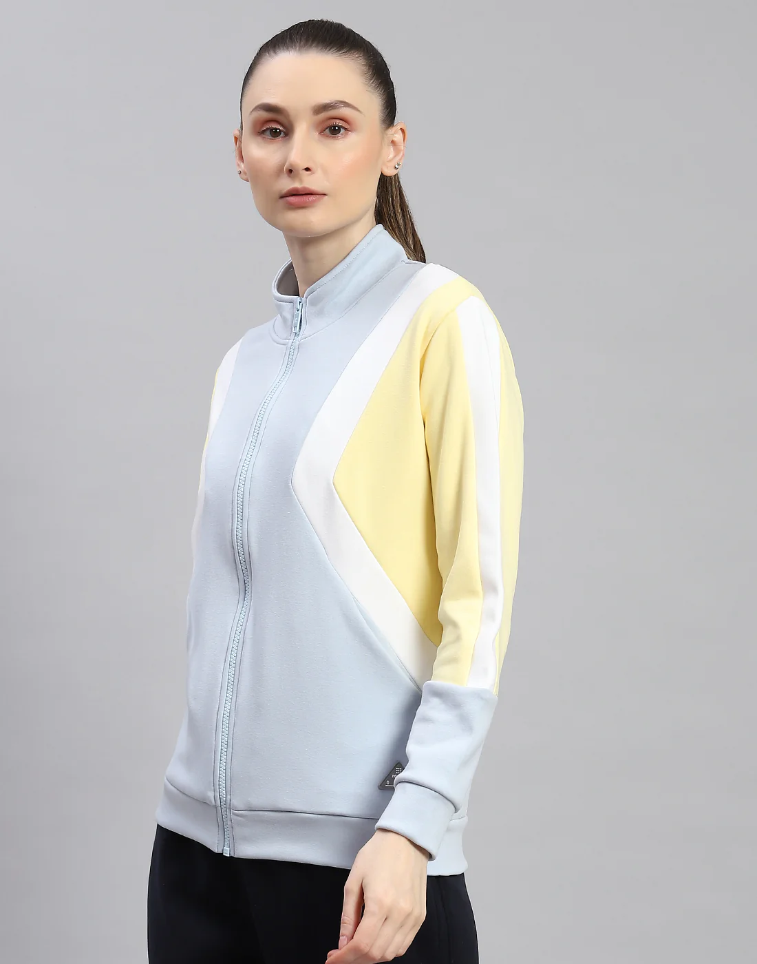 Rock.it Women Blue Solid Stand Collar Full Sleeve Sweatshirt - Image 3