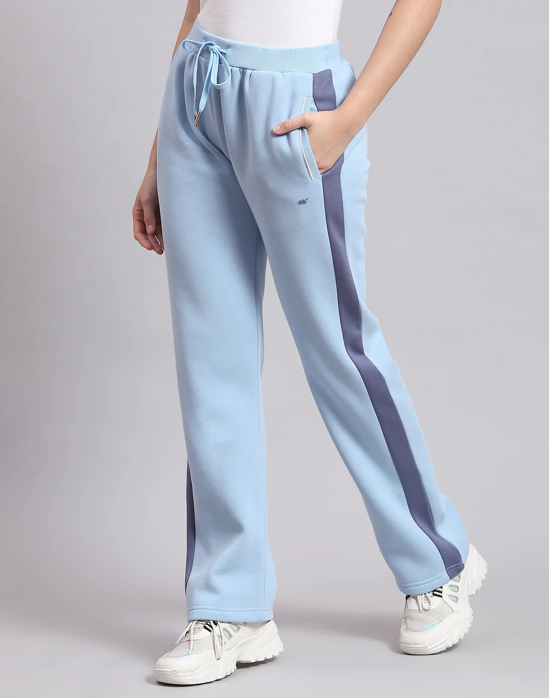 Women Blue Solid Stand Collar Full Sleeve Tracksuit - Image 8