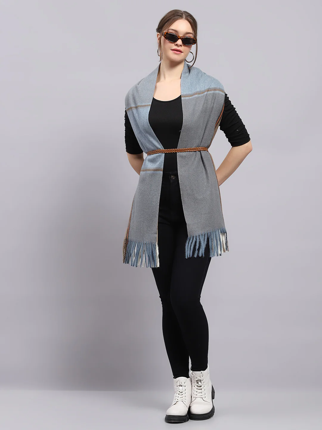 Women Blue Solid Stole - Image 2