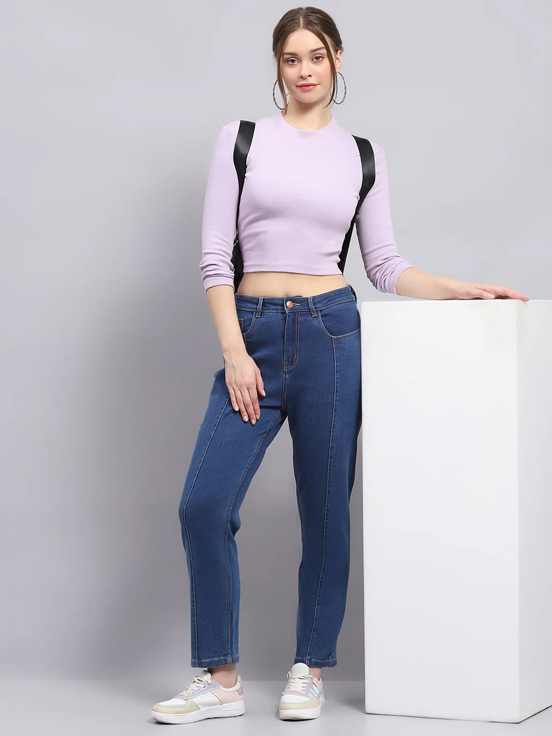 Women Blue Solid Straight Fit Denim - Image 2
