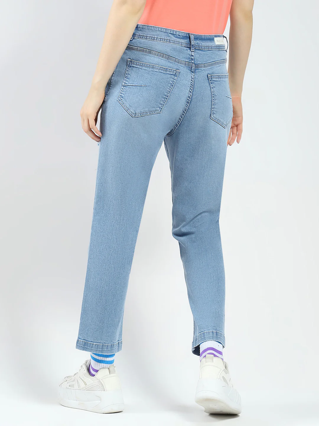 Women Blue Solid Straight Fit Denim - Image 2