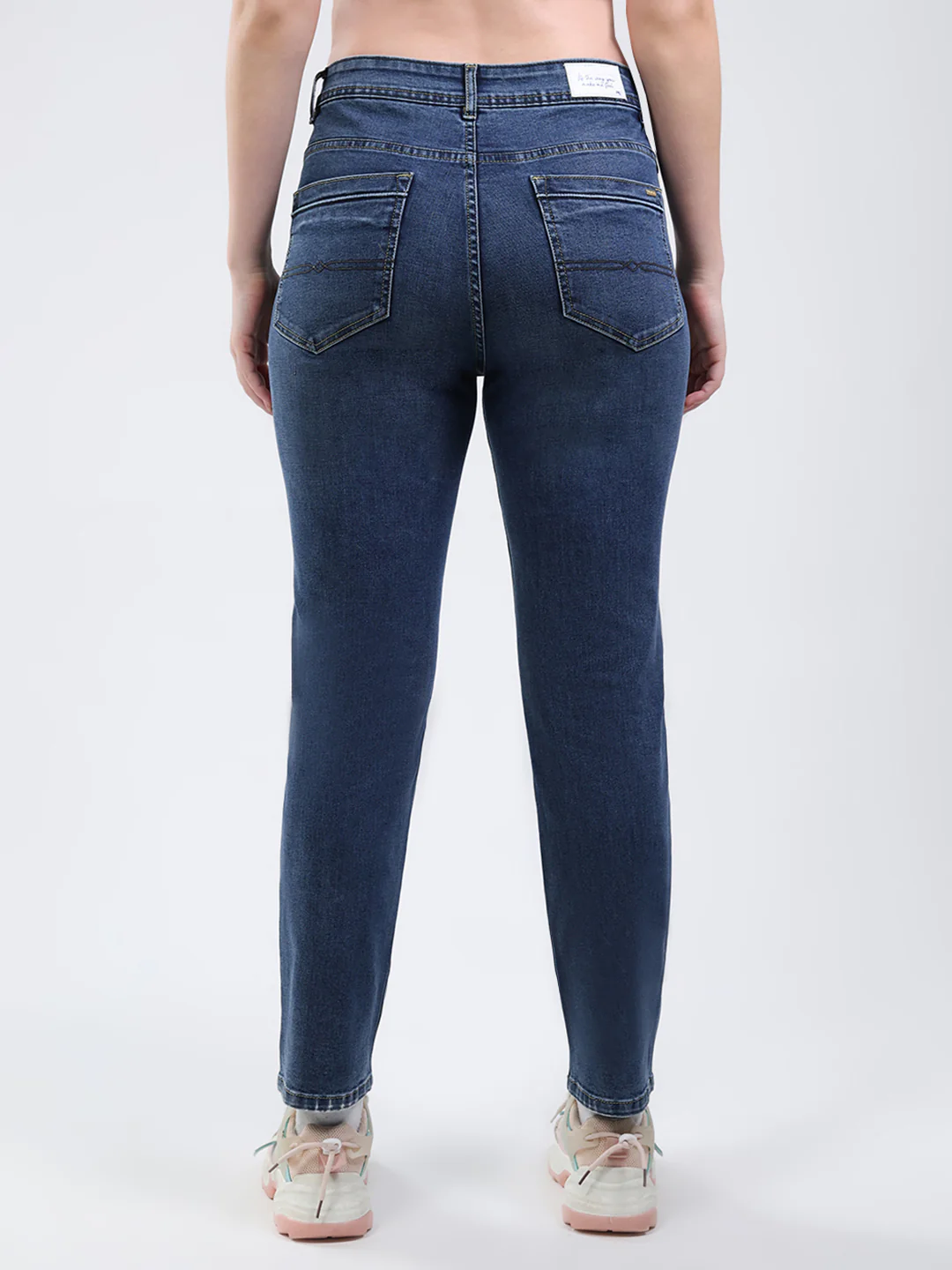 Women Blue Solid Straight Fit Denim - Image 5