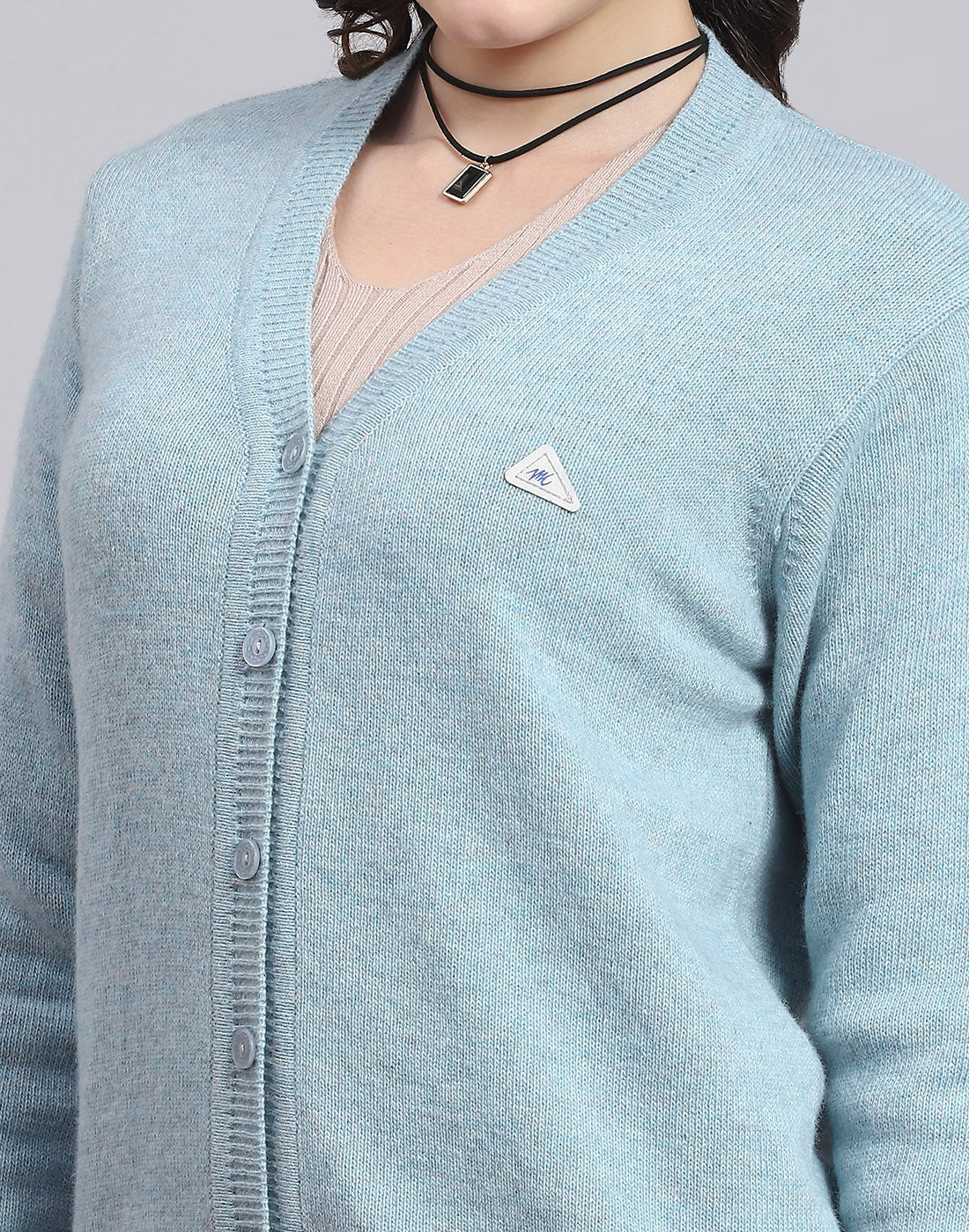 Women Blue Solid V Neck Full Sleeve Sweater - Image 7