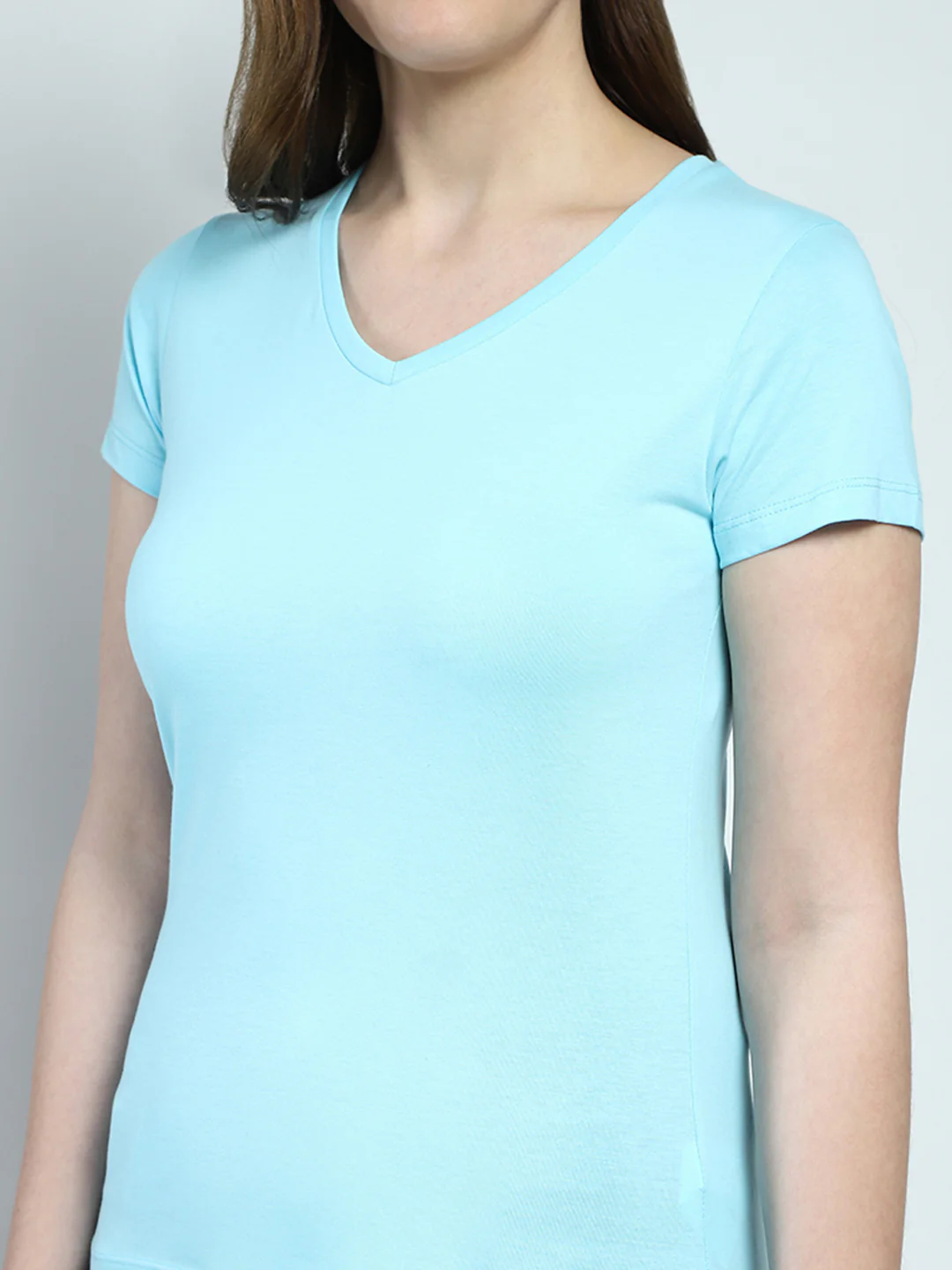 Women Blue Solid V Neck Half Sleeve Top - Image 6