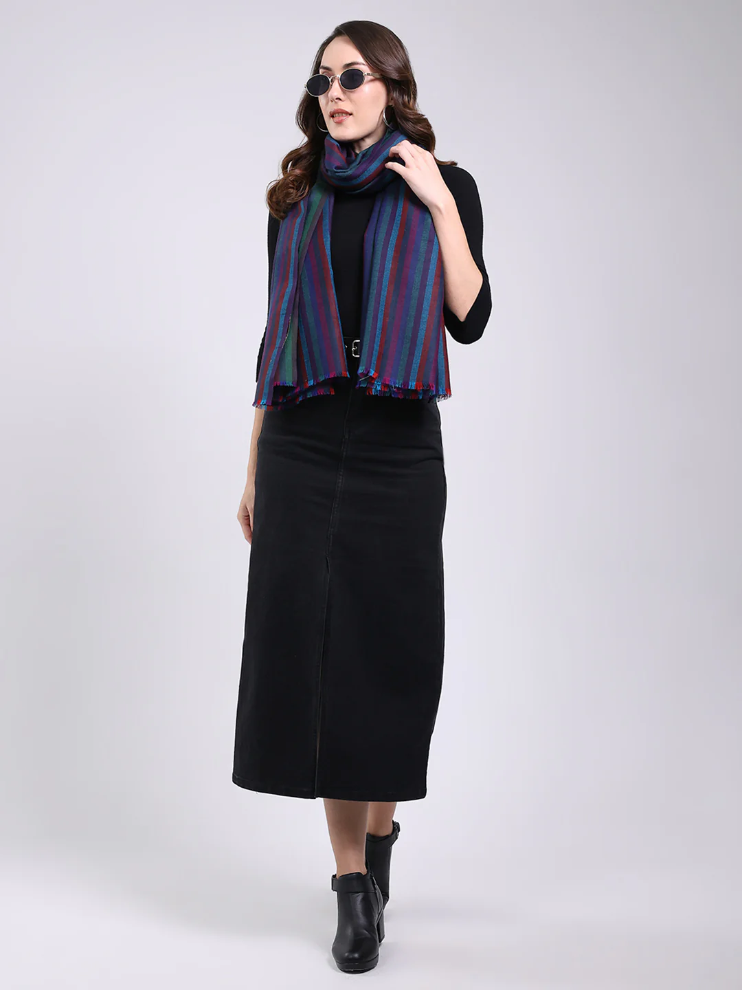 Women Blue Solid Wool Blend Shawl - Image 2