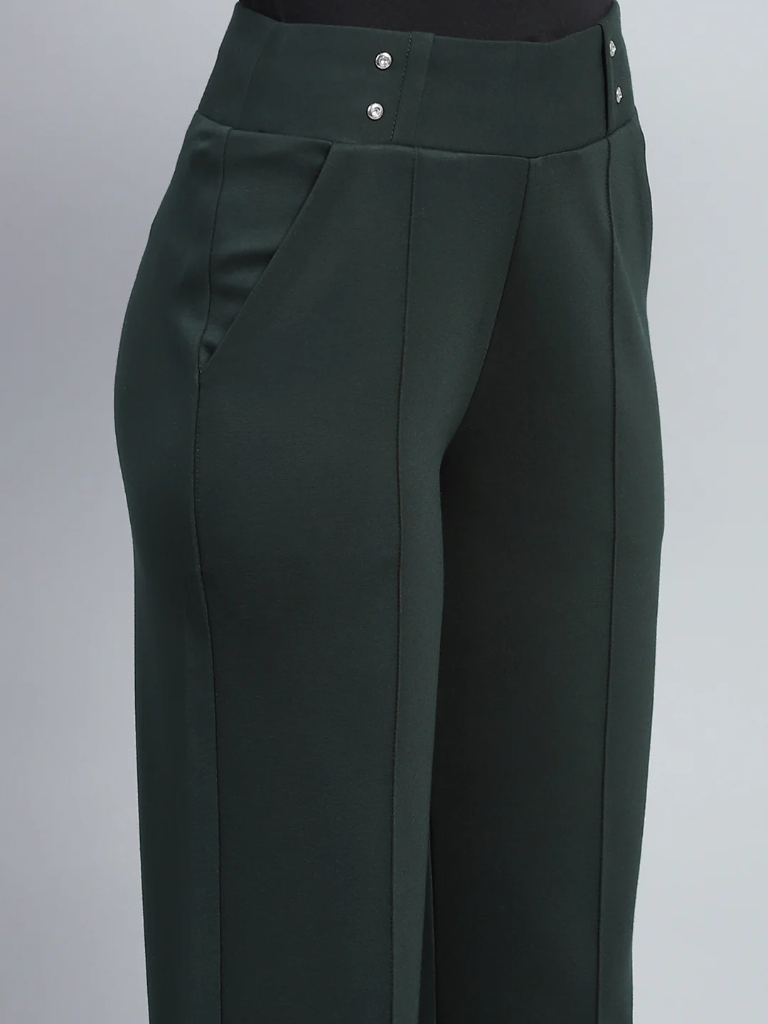 Women Bottle Green Solid Regular Fit Trouser - Image 6