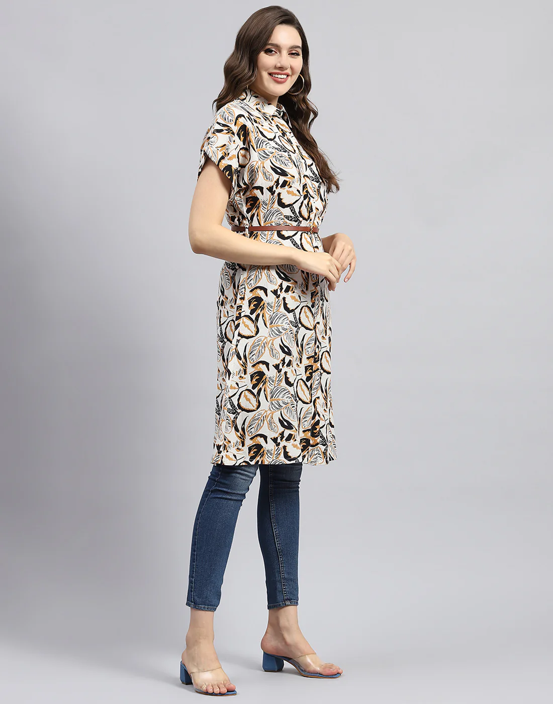 Women Brown & Black Printed Collar Half Sleeve Tunic - Image 5