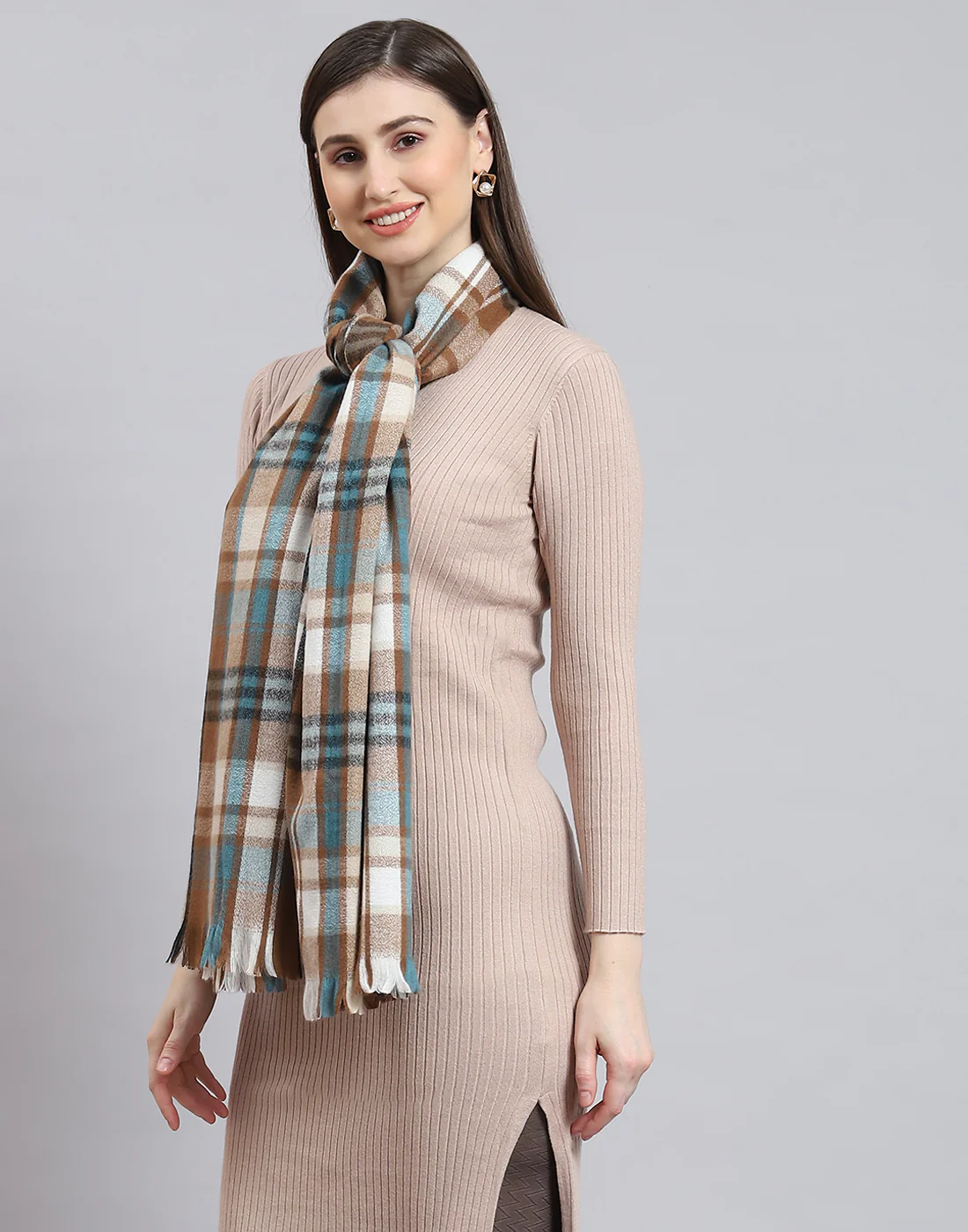 Women Brown Check Stole - Image 3