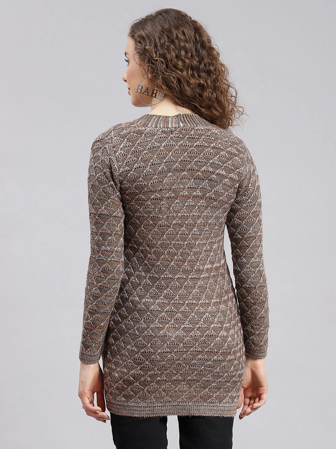 Women Brown Jaquard Wool blend Cardigan - Image 5