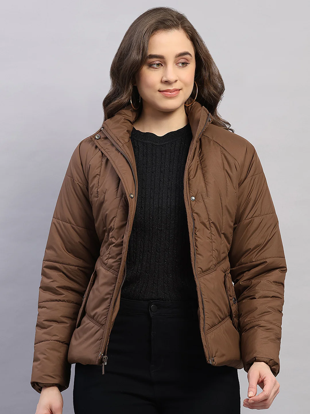 Women Brown Printed Collar Full Sleeve Jacket - Image 7
