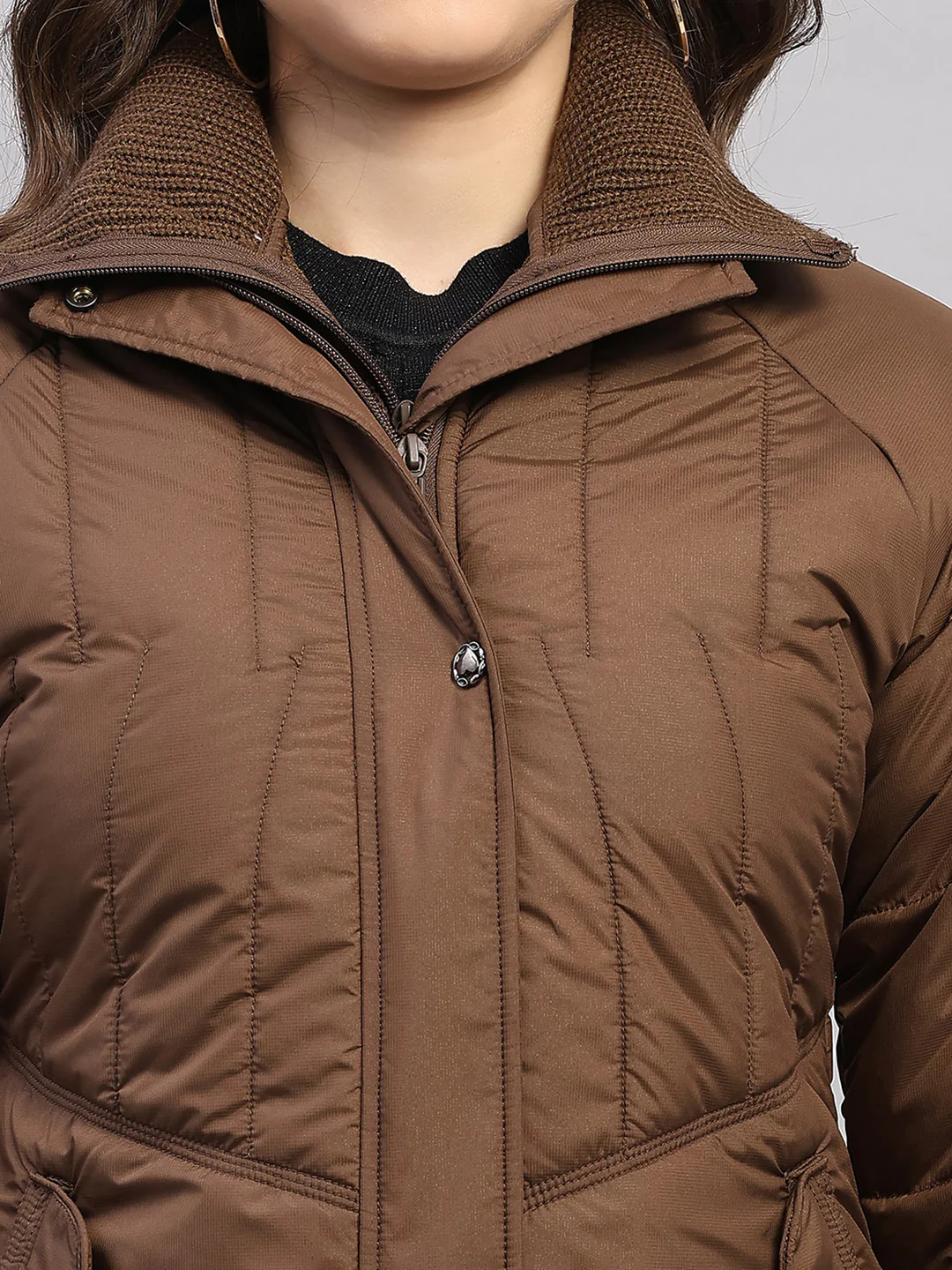 Women Brown Printed Collar Full Sleeve Jacket - Image 8