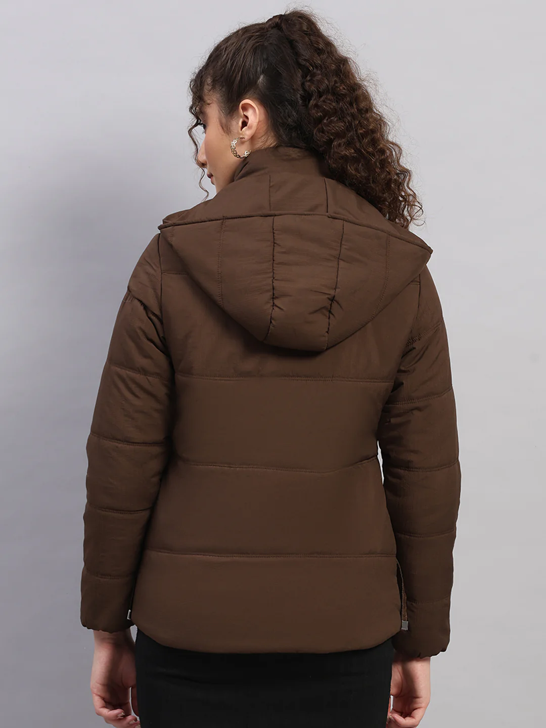 Women Brown Printed Hooded Full Sleeve Jacket - Image 5