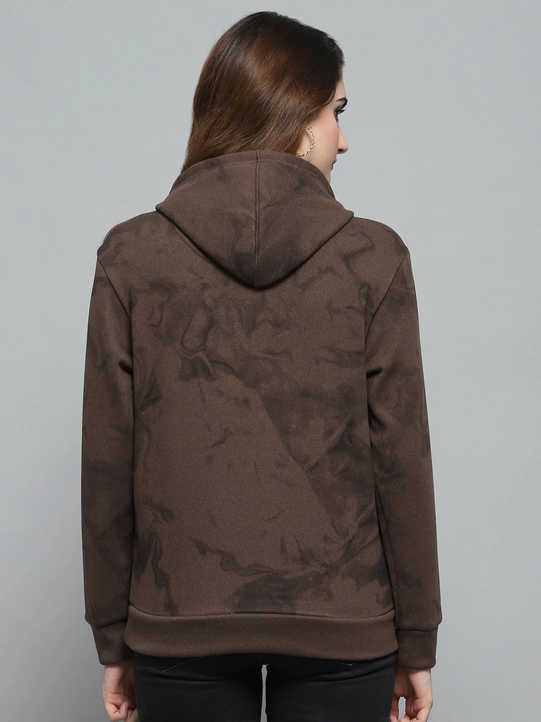 Women Brown Printed Hooded Full Sleeve Sweatshirt - Image 5