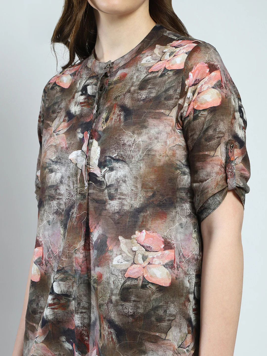Women Brown Printed Round Neck 3/4th Sleeve Cords Set - Image 7