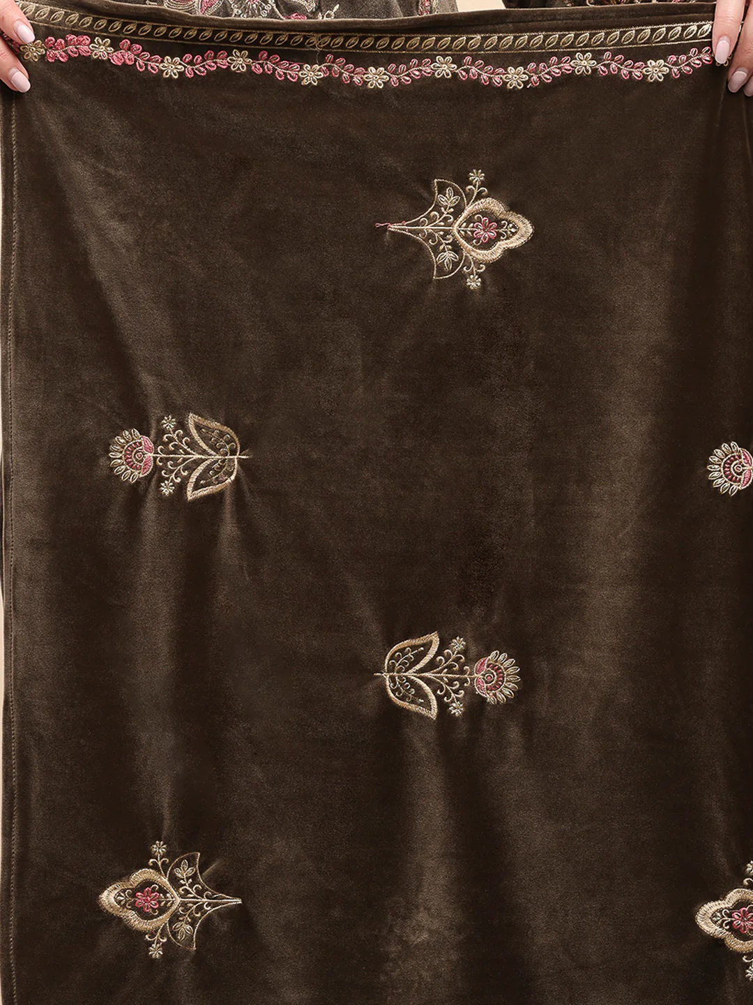 Women Brown Printed Round Neck Full Sleeve 3 Pc Kurti Set for Winter - Image 9