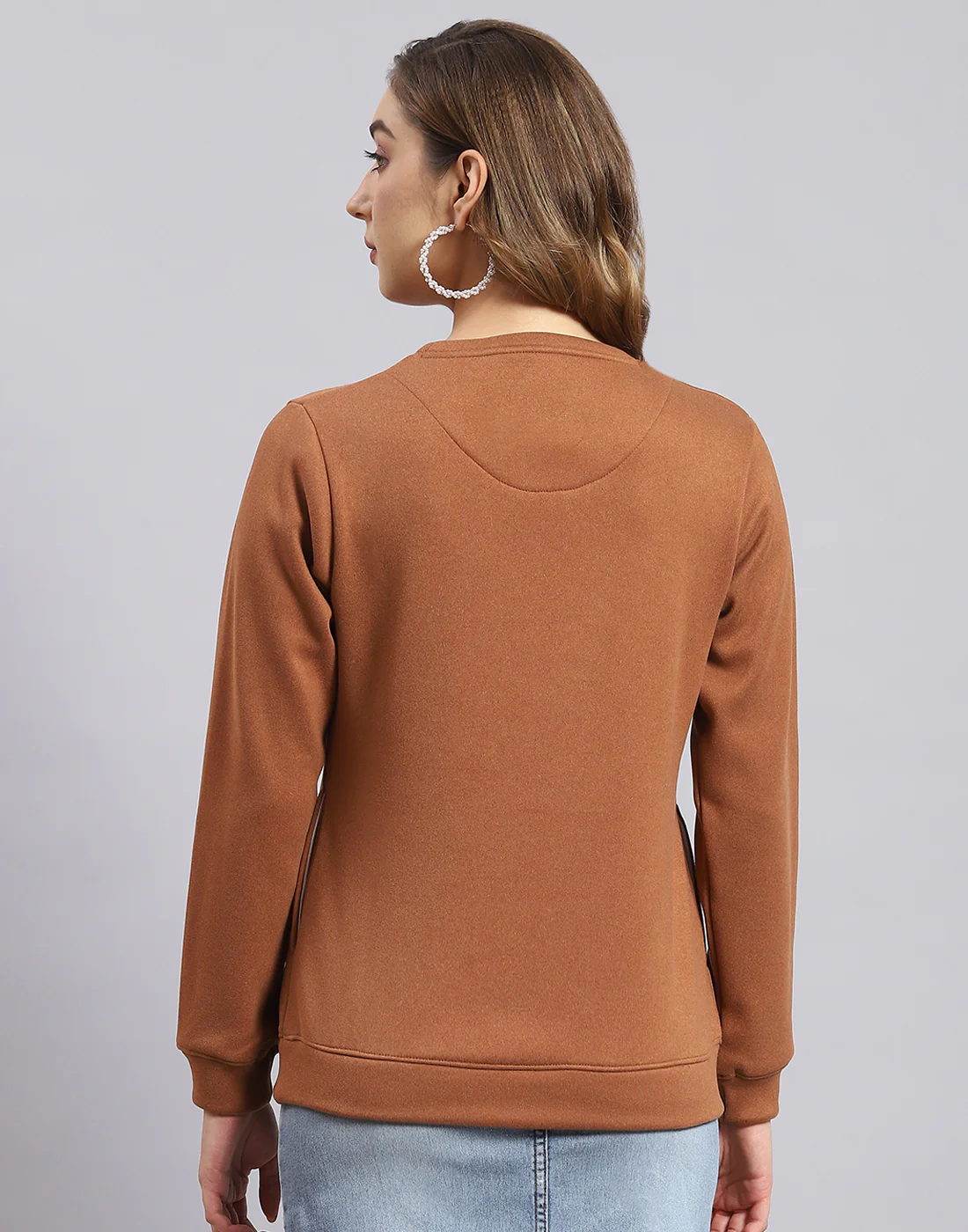 Women Brown Printed Round Neck Full Sleeve Sweatshirt - Image 5