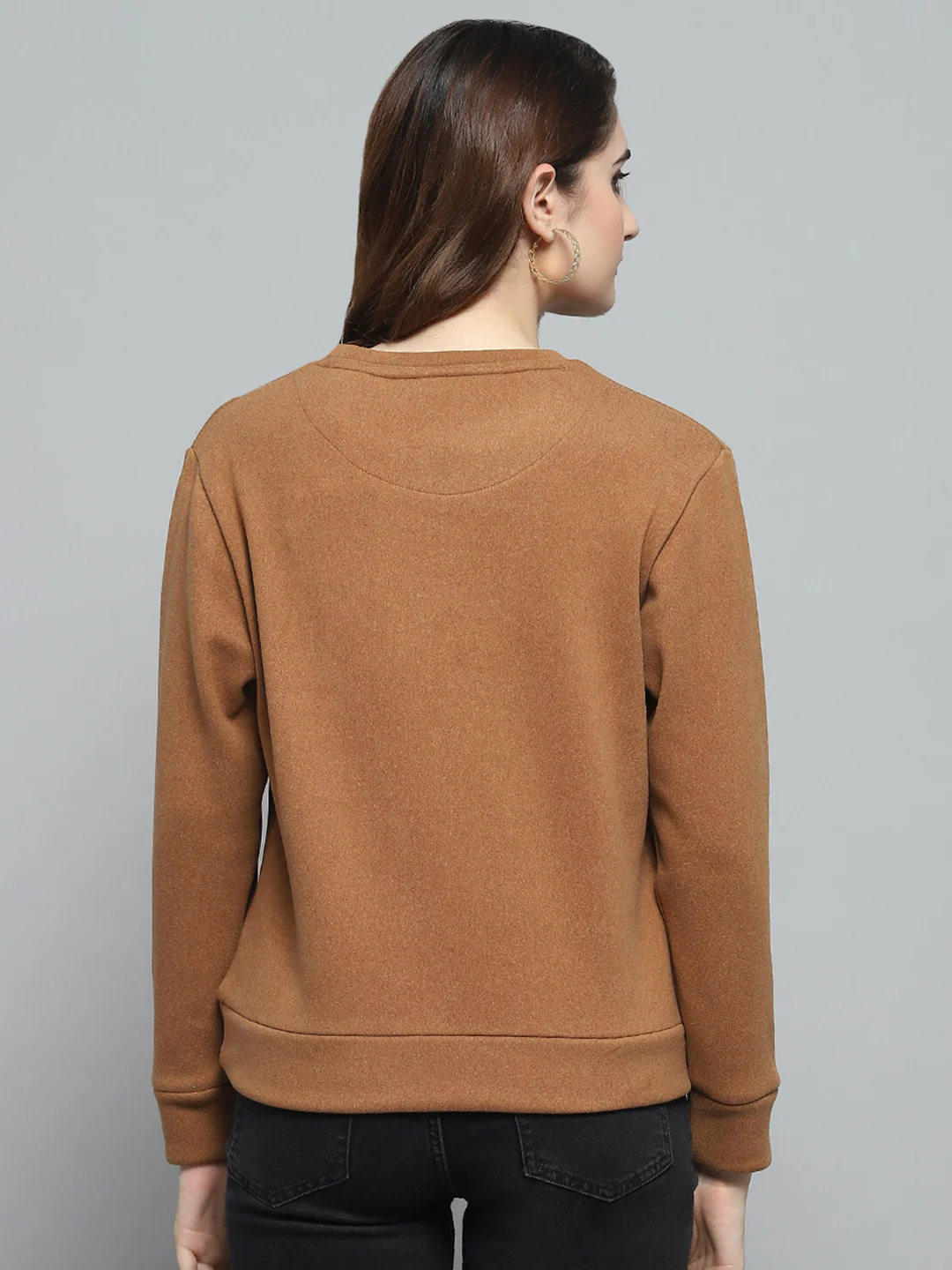 Women Brown Printed Round Neck Full Sleeve Sweatshirt - Image 5
