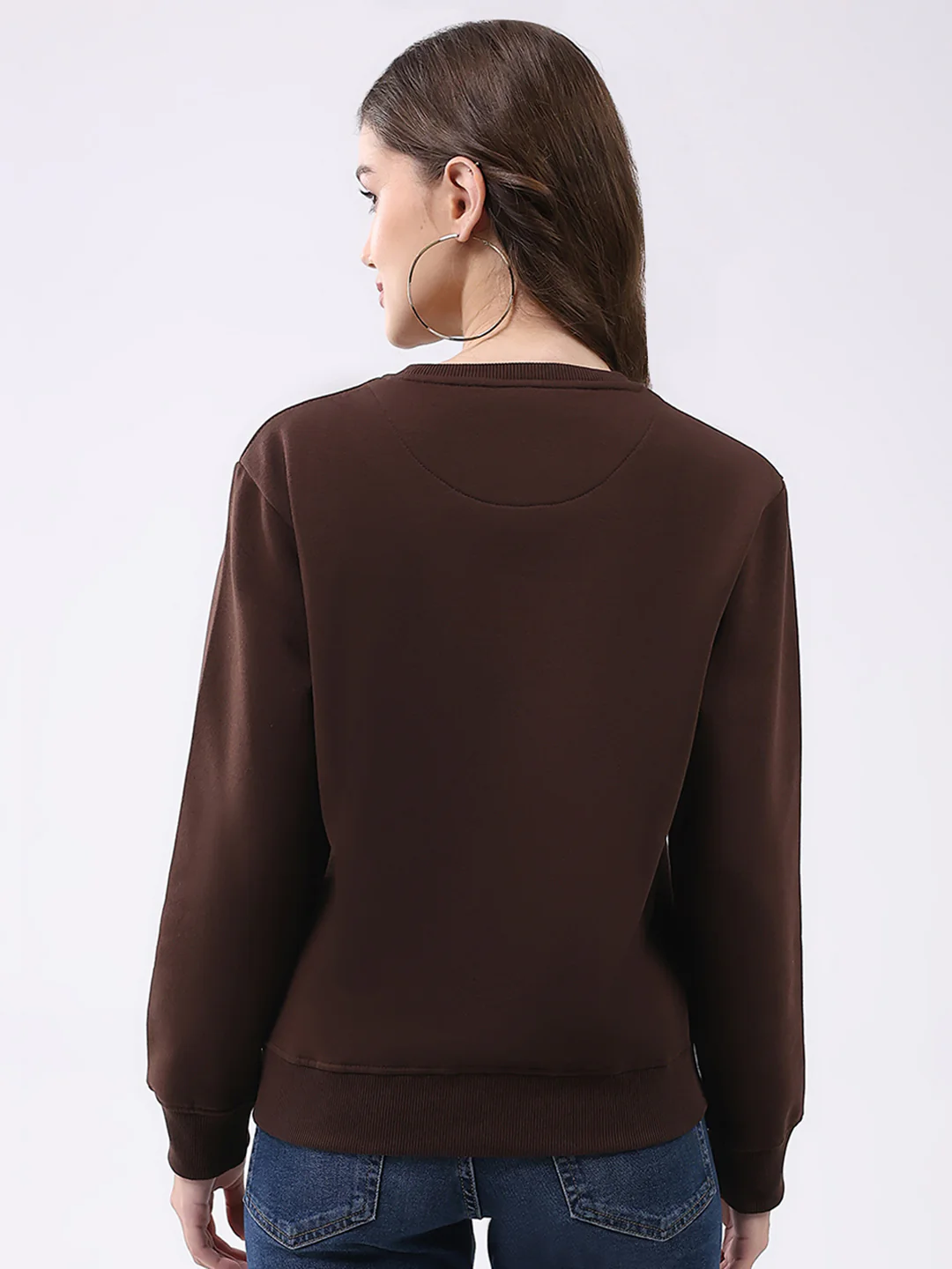 Women Brown Printed Round Neck Full Sleeve Sweatshirt - Image 5