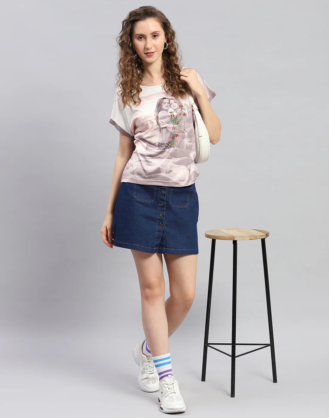 Women Brown Printed Round Neck Half Sleeve Top - Image 2