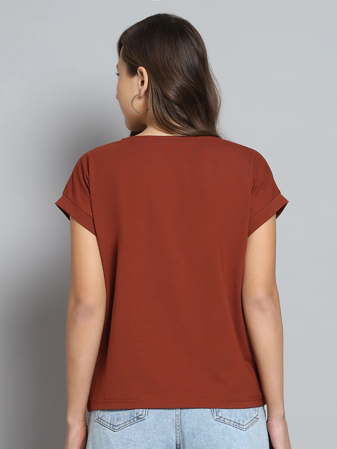 Women Brown Printed Round Neck Half Sleeve Top - Image 5
