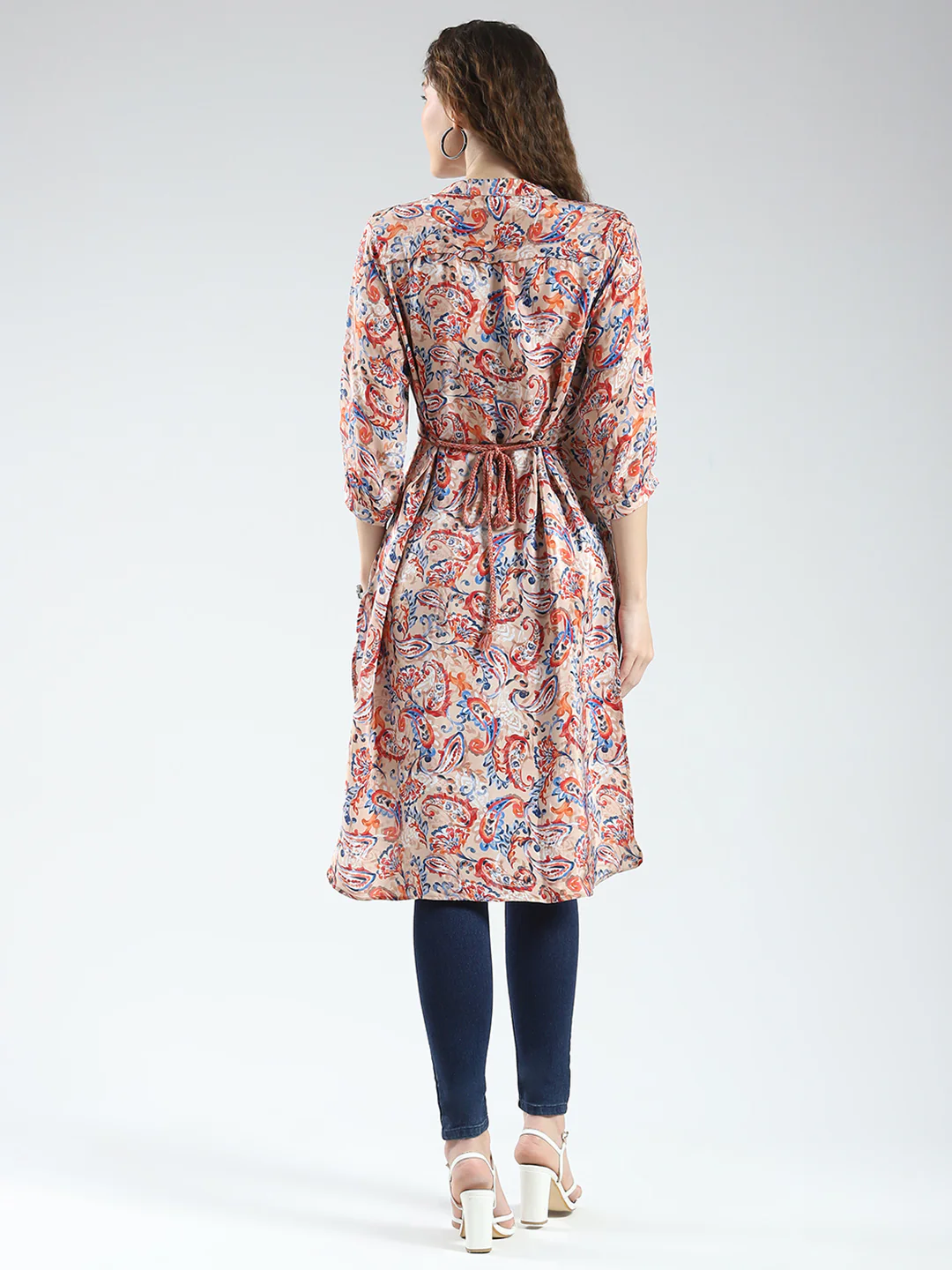 Women Brown Printed Round Neck 3/4th Sleeve Tunic - Image 5