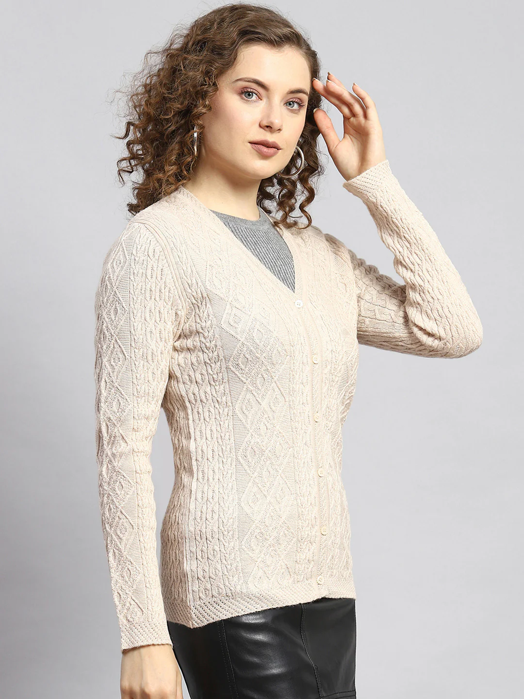 Women Brown Self Cardigan - Image 3