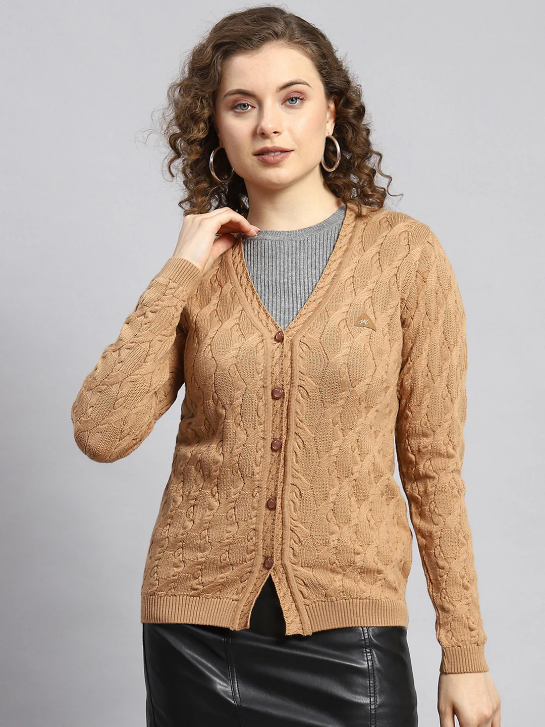 Women Brown Self Cardigan - Image 2