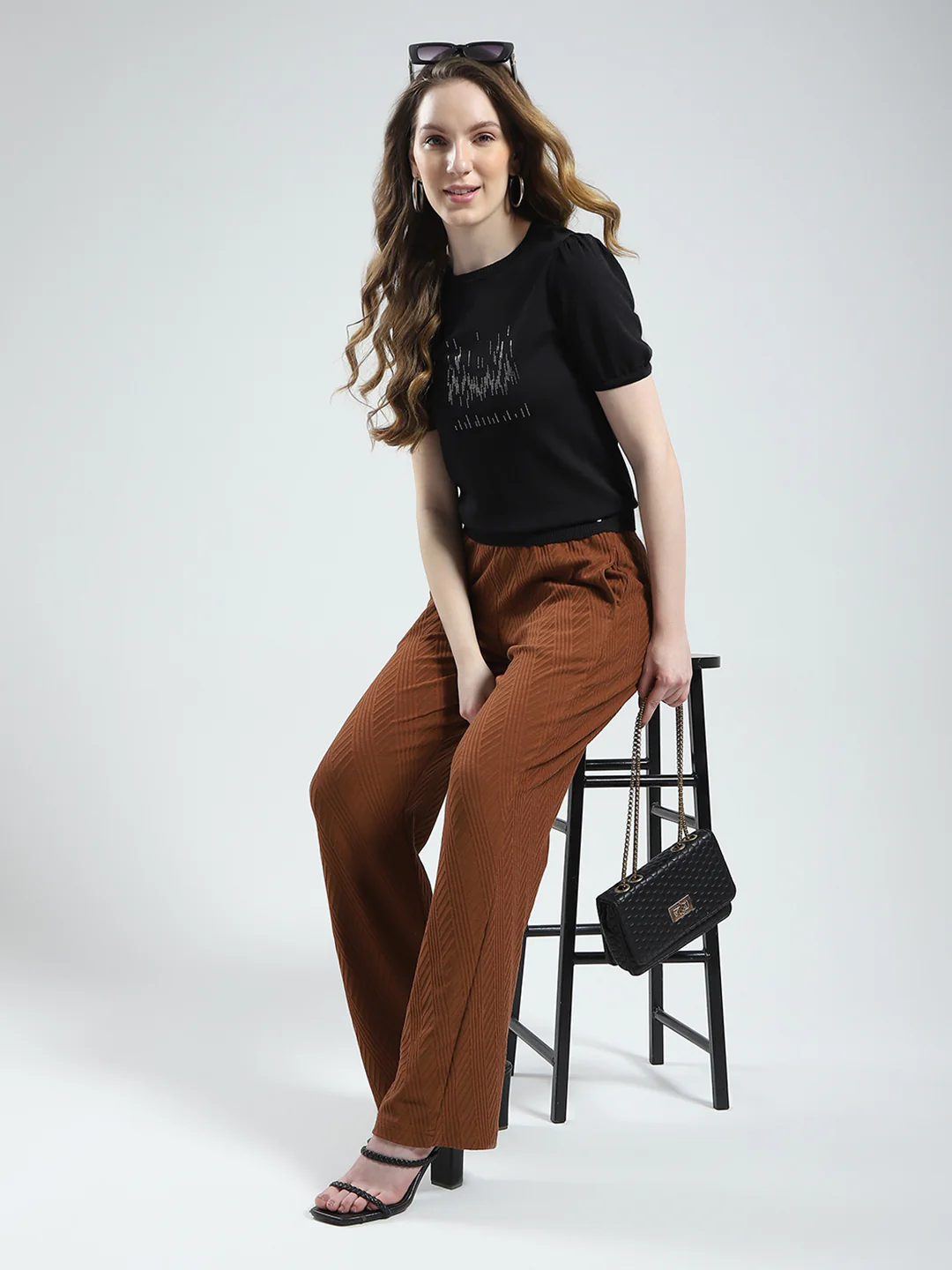 Women Brown Self Design Regular Fit Lower - Image 2
