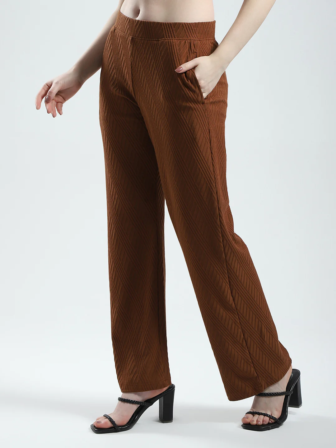 Women Brown Self Design Regular Fit Lower - Image 3