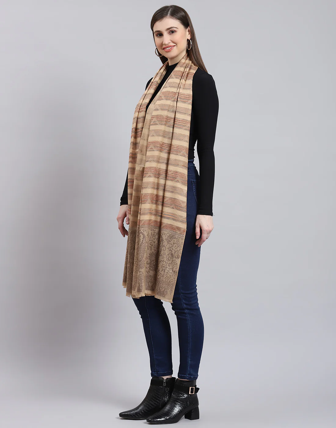 Women Brown Self Design Shawl - Image 3