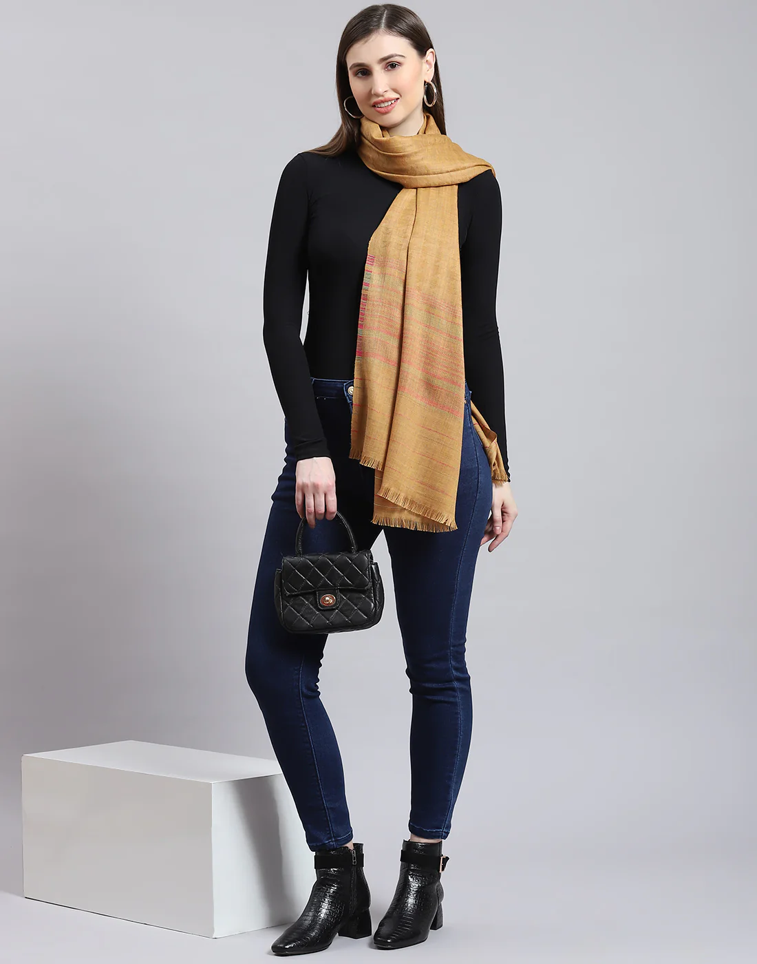 Women Brown Self Design Shawl - Image 2