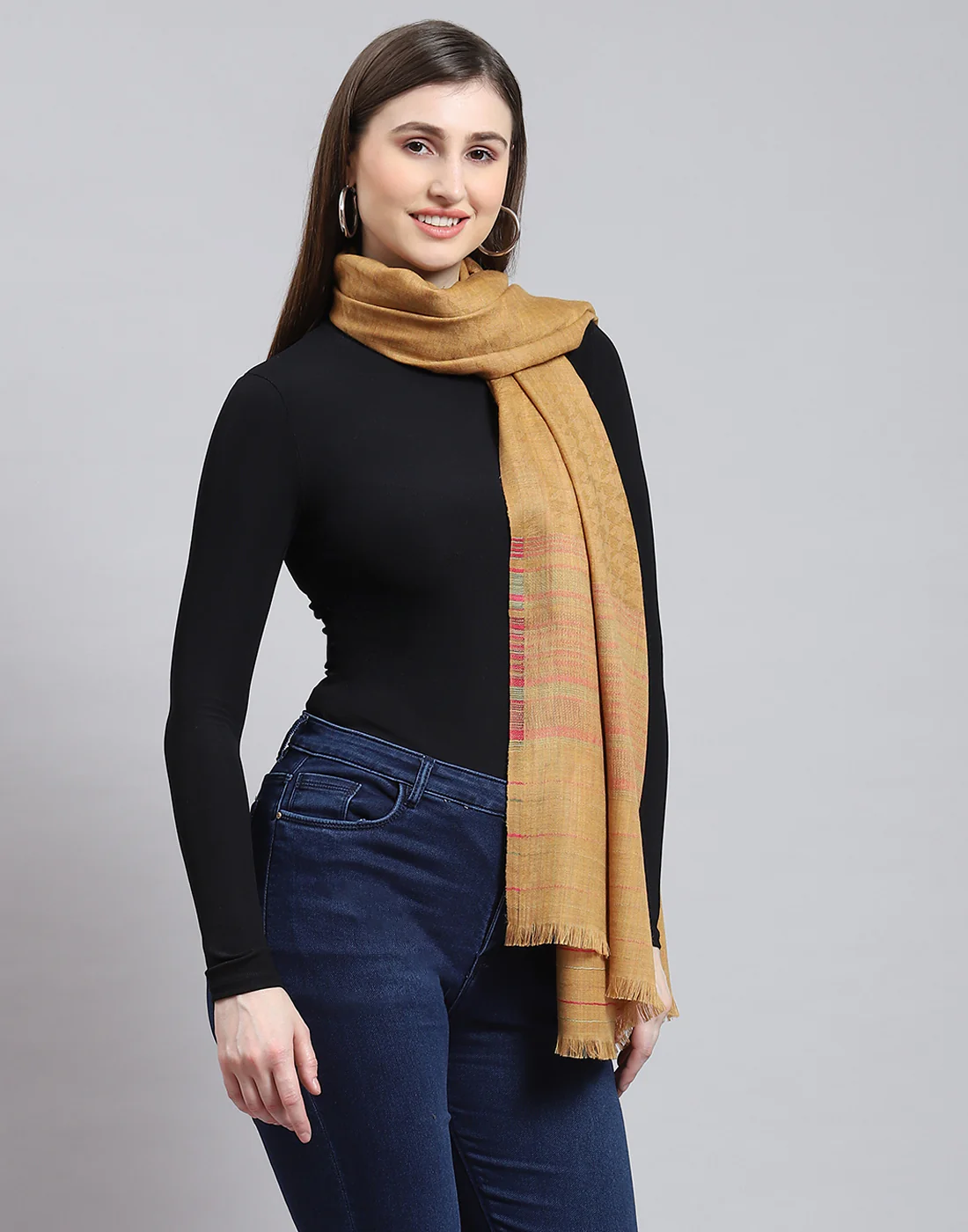 Women Brown Self Design Shawl - Image 5