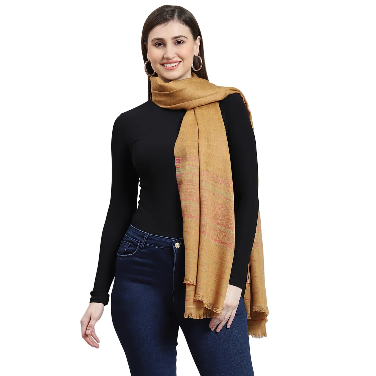 Women Brown Self Design Shawl - Image 6