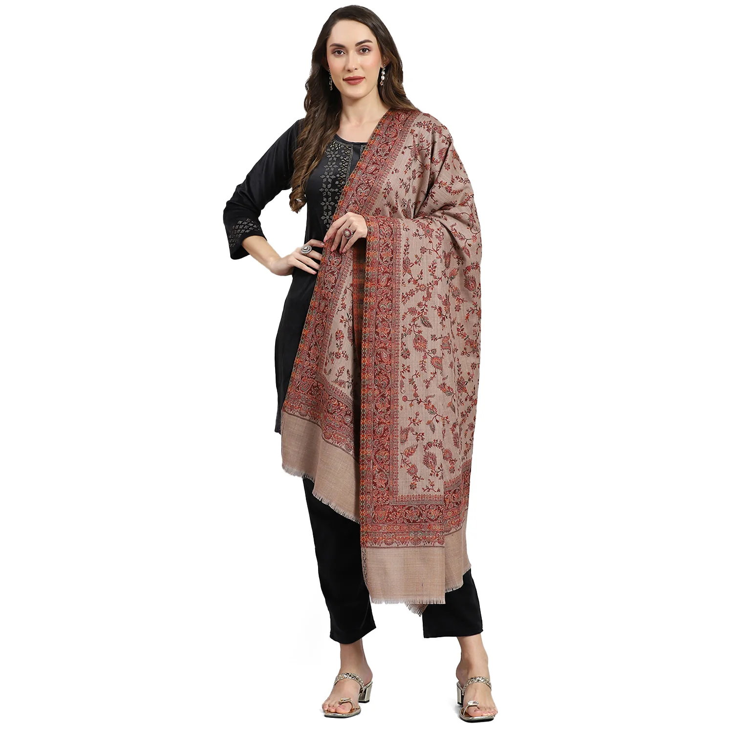 Women Brown Self Design Shawl - Image 5