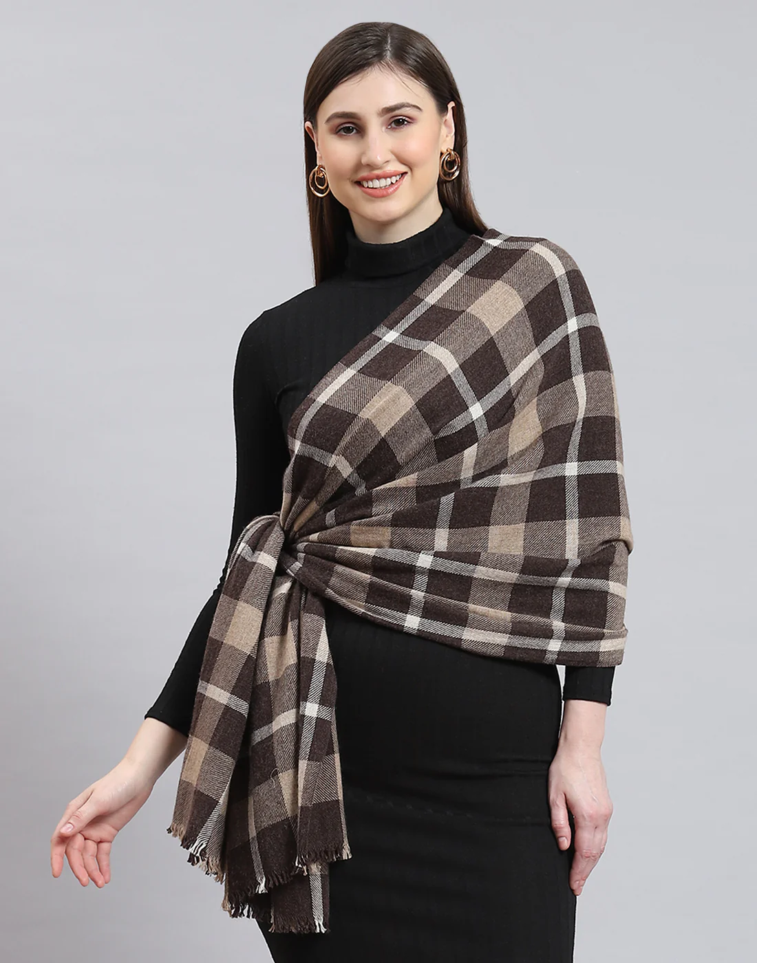 Women Brown Self Design Stole - Image 3