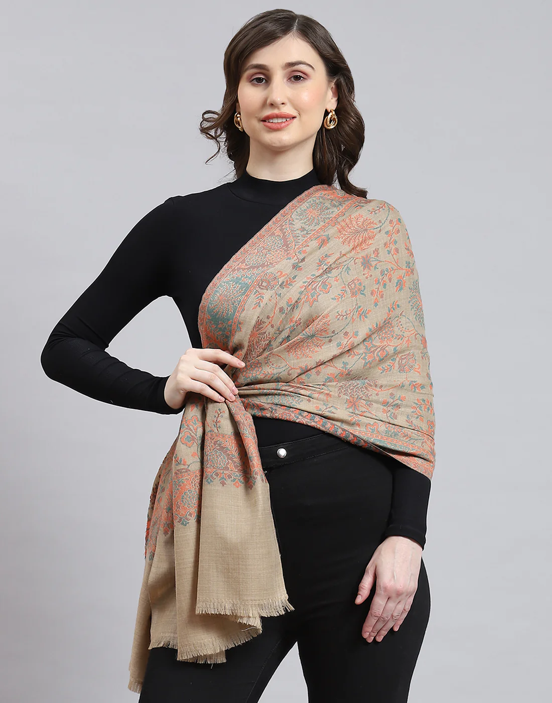 Women Brown Self Design Stole - Image 3