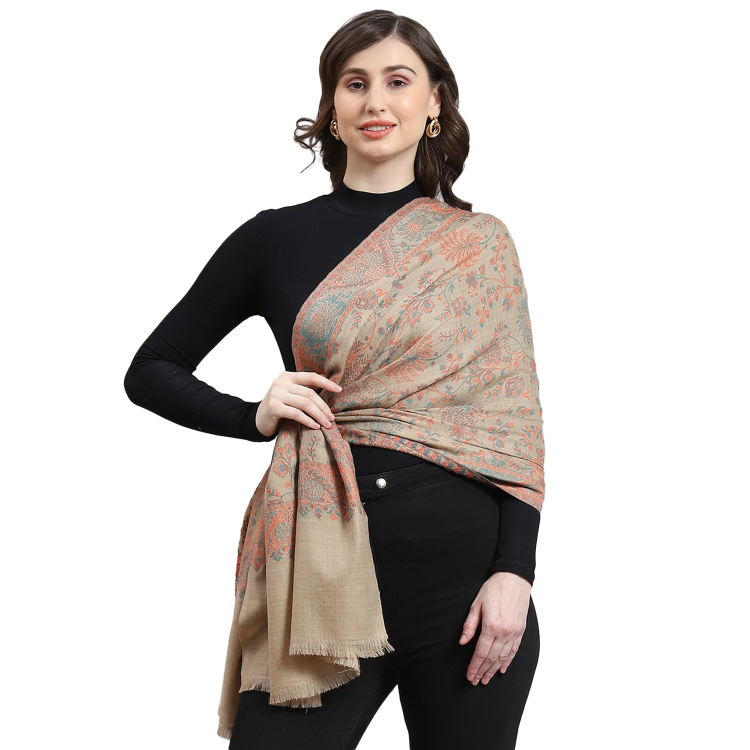 Women Brown Self Design Stole - Image 6