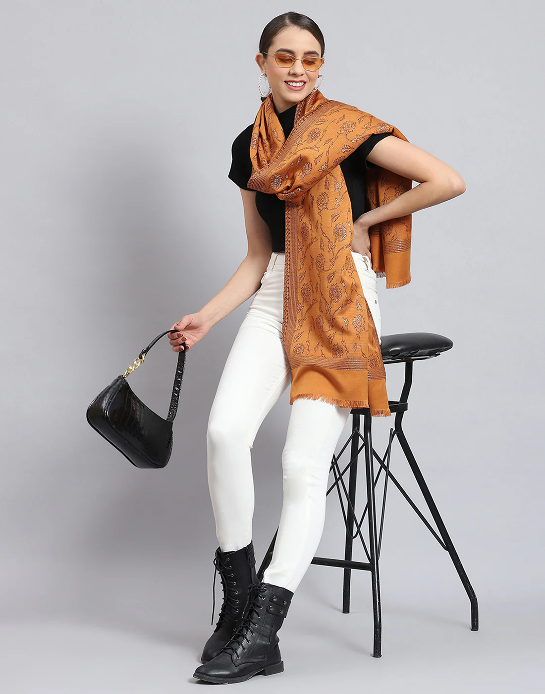 Women Brown Self Design Stole - Image 2