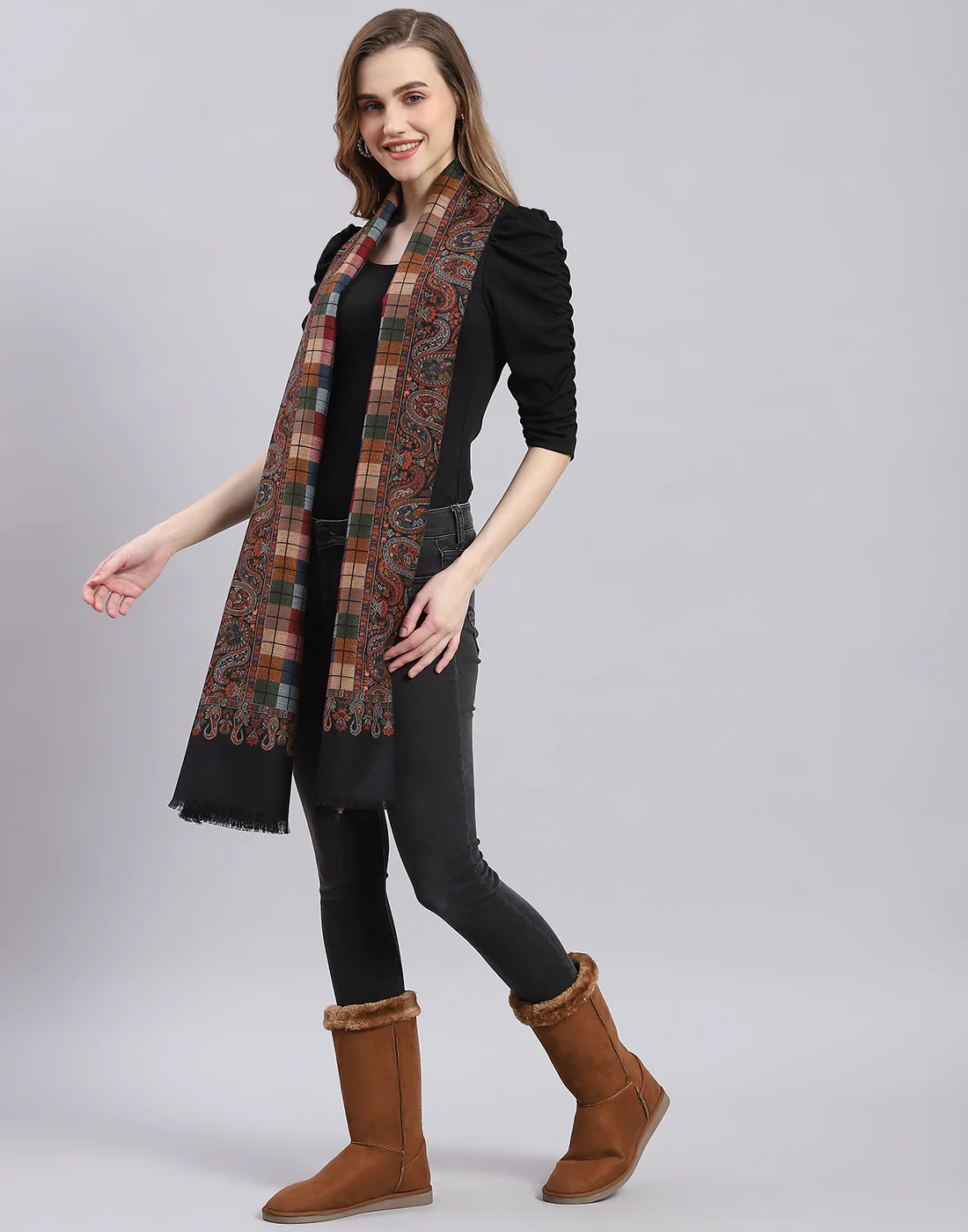 Women Brown Self Design Stole - Image 4