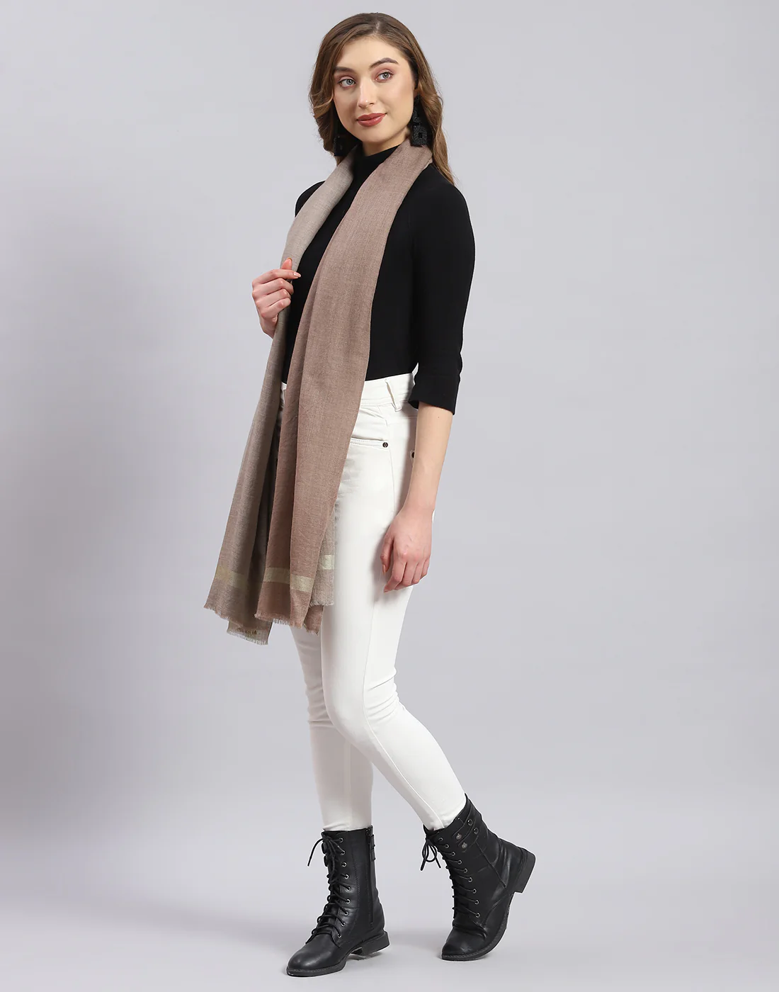 Women Brown Self Design Stole - Image 4