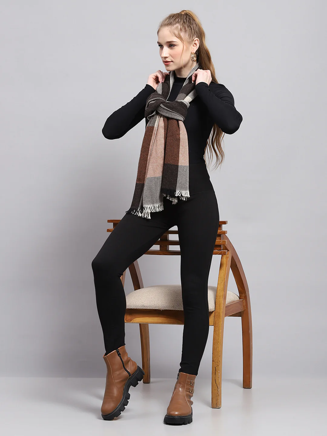 Women Brown Self Design Stole - Image 2
