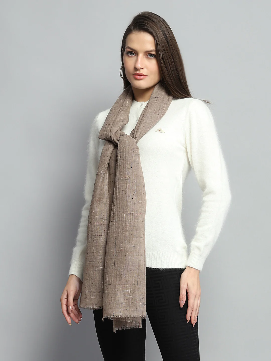 Women Brown Self Design Stole - Image 4